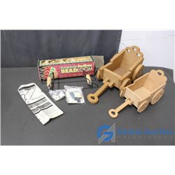 Bead Loom & (2) Wooden Wagons