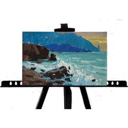 21st Century Signed Ukranian Impressionism, Rocky Coastline Sunset Oil Painting