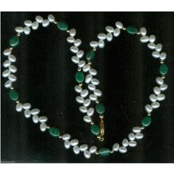 AAA Pearl & Gen. Malachite Vine Necklace w/14k GF beads ~ Handmade