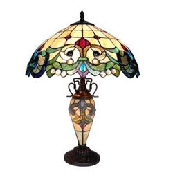Tiffany-style 3 Light Double Lit Victorian Table Lamp 18"