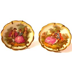 Vintage Pair French Limoges Porcelain Fragonard Courting Scene Plates