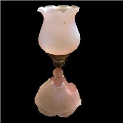 Vintage L.E. Smith Frosted Pink Glass Southern Belle Figural Lamp