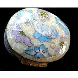 Vintage Chinese Floral pattern Beige Oval Cloisonne box