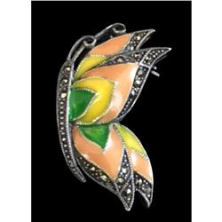 Marcasite Sterling & Enamel Butterfly Pin