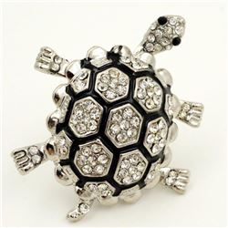 Adorable Czech Crystal Articulated Adjustable Turtle Ring