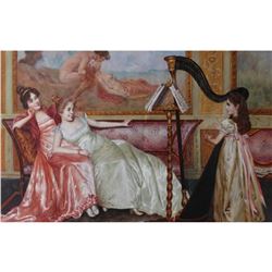 Parlor Scene With Harp Oil Painting