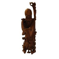 Chinese Carved Boxwood Scholar Immortal Statue Figure