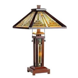 Tiffany-style Mission 3 Light Double Lit Wooden Table Lamp 15" Shade