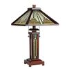 Image 2 : Tiffany-style Mission 3 Light Double Lit Wooden Table Lamp 15" Shade