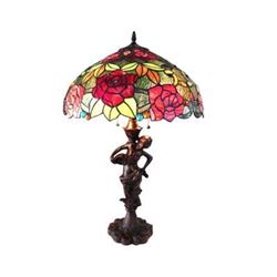 Tiffany-style 2 Light Roses Table Lamp 18" Shade