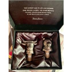 Neiman Marcus Wall Street Stockmarket Bull & Bear Liquor Stoppers