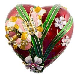Floral Heart & Butterfly Jewel Trinket Box