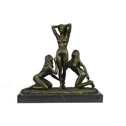 THE THREE GRACES (Erotic Version) Nude Women Bronze Sculpture by J. Mavchi 12" x 12.5"