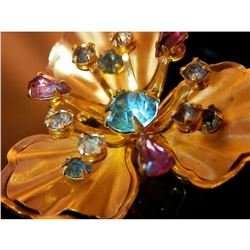 Vintage 1960's Rhinestone & Gold Tone Flower Pendant, Brooch, Necklace