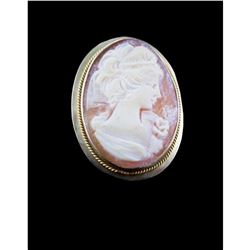 9kt Gold Shell Cameo Brooch Pin, Pendant