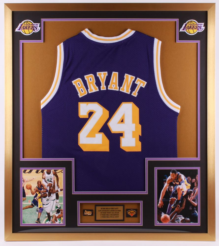 Kobe Bryant 32x36 Custom Framed Jersey Display with (2) Pins Kobe Bryant 32x36 Custom Framed Jersey Display with (2) Pins