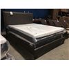 Image 1 : QUEEN SIZE GREY LEATHER UPHOLSTERED WITH METAL ACCENTS BEDFRAME (HEADBOARD, FOOTBOARD & RAILS)