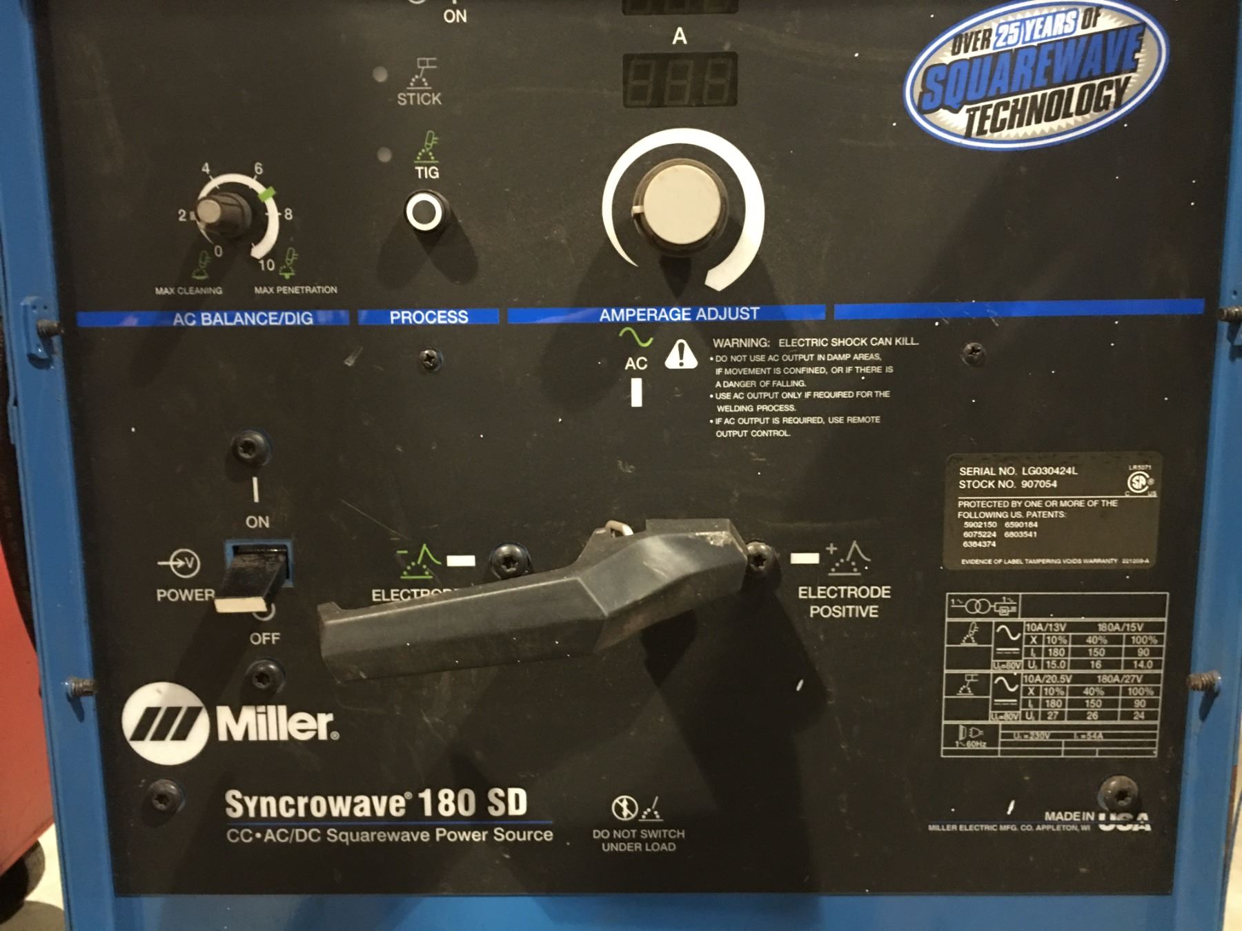 MILLER SYNCROWAVE 180SD CC-AC/DC SQUARE WAVE POWER SOURCE ARC-WELDER