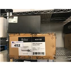 KRAUS KCV-122 WHITE RECTANGULAR CERAMIC SINK, KRAUS KEF-15500CH SINGLE LEVER VESSEL FAUCET