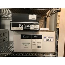 KRAUS GV-101-14 CLEAR 14" GLASS VESSEL SINK, KRAUS POP UP DRAIN, KRAUS FVS-1810CH