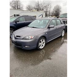 2007 MAZDA 3, 4DRHB, GREY, GAS, MANUAL, VIN#JM1BK343071756814, 222,394KMS,