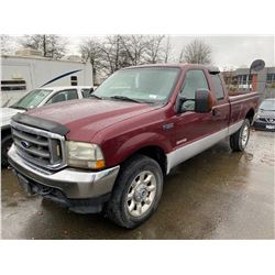 2004 FORD F-350 XLT, EXT CAB PU, RED, DIESEL, AUTOMATIC, VIN#1FTSX31P94ED79963, 382,202KMS,