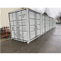 BRAND NEW 40FT STORAGE SHIPPING CONTAINER WITH 4 SIDE DOORS AND 1 REAR DOOR, 9'6" TALL