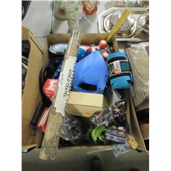 BOX OF ASSORTED MISC (STEAMER, SCRATCH OFF TRAVEL MAP, AIR FRESHENERS, BEV-BARRELS BEVERAGE