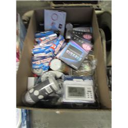 BOX OF CANADA FLAGS, RGB LIGHT STRIPS, WEATHER THERMOMETER, BASKET, HOMETRENDS LED STRING LIGHTS,