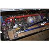 Image 1 : SHELF LOT OF ASSORTED DYSON & HOOVER STICK VACUUMS AND COMPONENTS