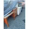 Image 1 : SMALL WOODEN DESK AND BIN OF ANTIQUES (BIN NOT INCLUDED)