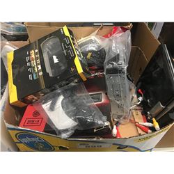 BOX OF ASSORTED ELECTRONICS & MISC (LAPTOP, CAR STEREO RECEIVERS, PSP, CAMERAS, VIDEO CAMERA, ETC)