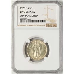 1920-D Standing Quarter Coin NGC Unc Details