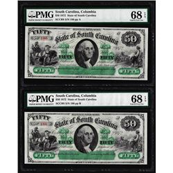 Matching Serial Set- 1872 $50 South Carolina Obsolete Notes PMG Superb Gem Unc. 68EPQ