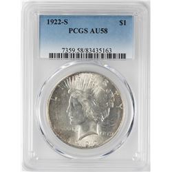 1922-S $1 Peace Silver Dollar Coin PCGS AU58