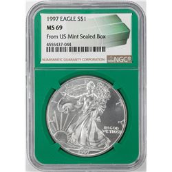 1997 $1 American Silver Eagle Coin NGC MS69 Green Core