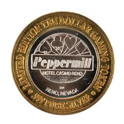.999 Silver Peppermill Hotel Casino Reno $10 Casino Gaming Token Limited Edition