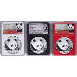 Lot of (3) 2018 China Panda Silver Coins NGC MS70 Early Releases