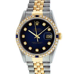 Rolex Mens Two Tone 14K Blue Vignette Diamond & Sapphire Datejust Watch