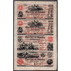 Uncut Sheet of 1857 $1/$1/$3/$5 The City of Omaha Obsolete Bank Notes