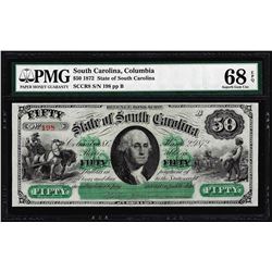 Low Serial Number 1872 $50 South Carolina Obsolete Note PMG Superb Gem Unc. 68EPQ