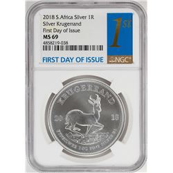 2018 South Africa Krugerrand Silver Coin NGC MS69 First Day of Issue