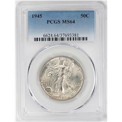 1945 Walking Liberty Half Dollar Coin PCGS MS64