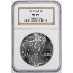 1987 $1 American Silver Eagle Coin NGC MS69