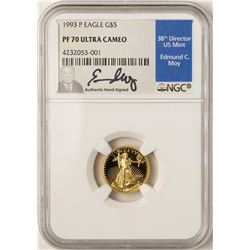 1993-P $5 American Gold Eagle Proof Coin NGC PF70 W/Edmund C. Moy Signature