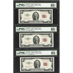 Lot of (3) 1953C $2 Legal Tender Notes Fr.1512 PMG Gem Uncirculated 65EPQ
