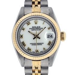 Rolex Ladies Quickset Two Tone 18K MOP Roman Datejust Wristwatch