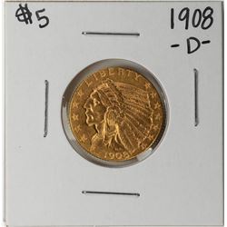 1908-D $5 Indian Head Half Eagle Gold Coin