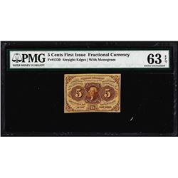 1863 Third Issue Five Cents Fractional Note Fr. 1230 PMG Choice Uncirculated 63EPQ