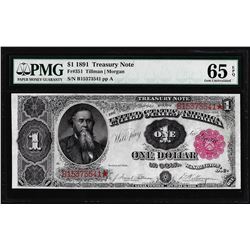 1891 $1 Treasury Note Fr.351 PMG Gem Uncirculated 65EPQ